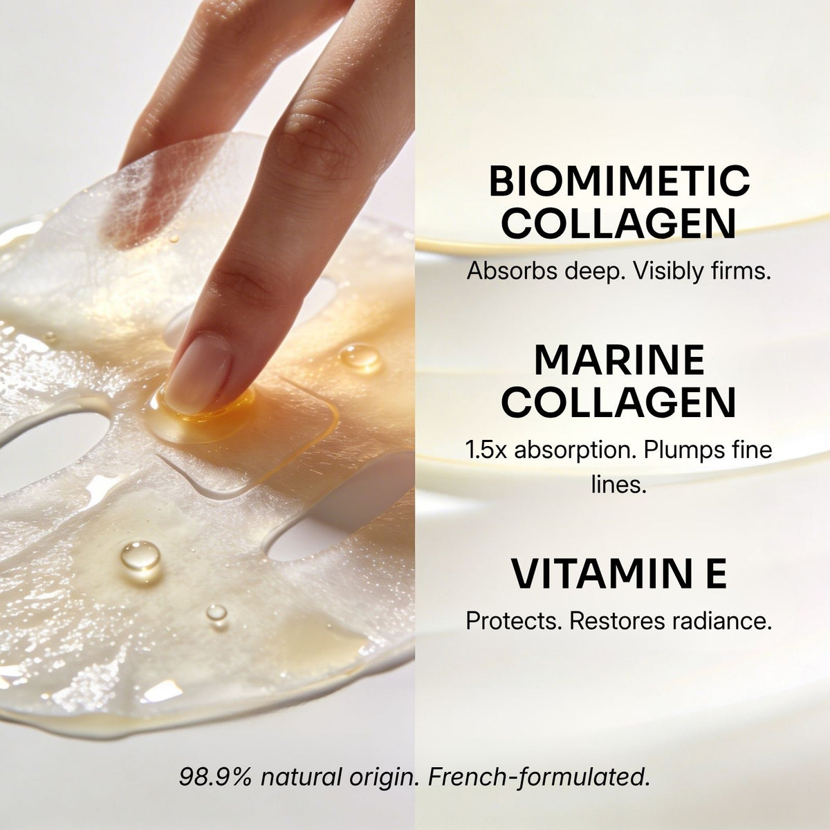 Vellure Key Ingredients — Biomimetic Marine Collagen Type I, Vitamin E | French-Formulated Skincare