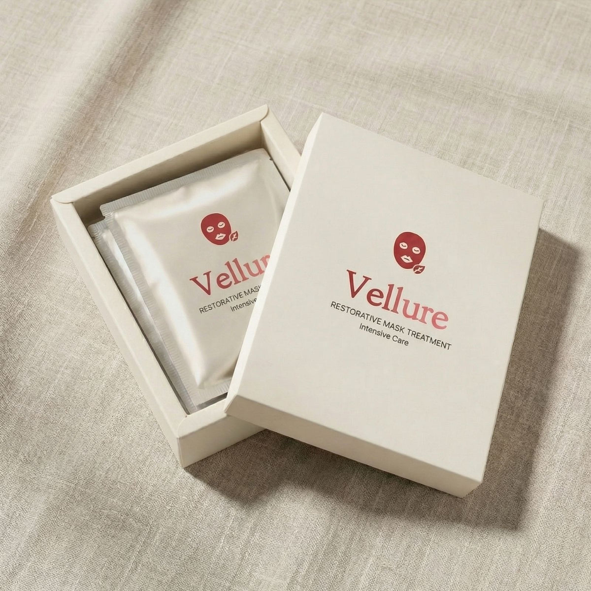 Vellure Restorative Mask Treatment gift box set with collagen sheet masks